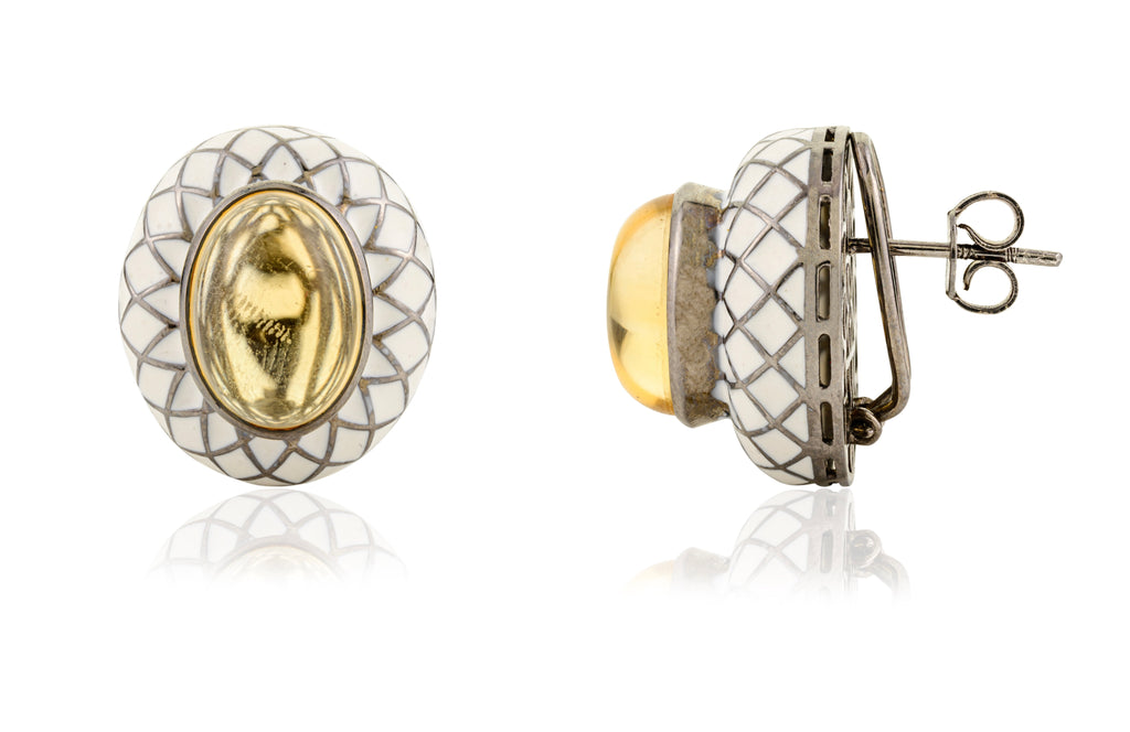 French Enamel Citrine Earrings