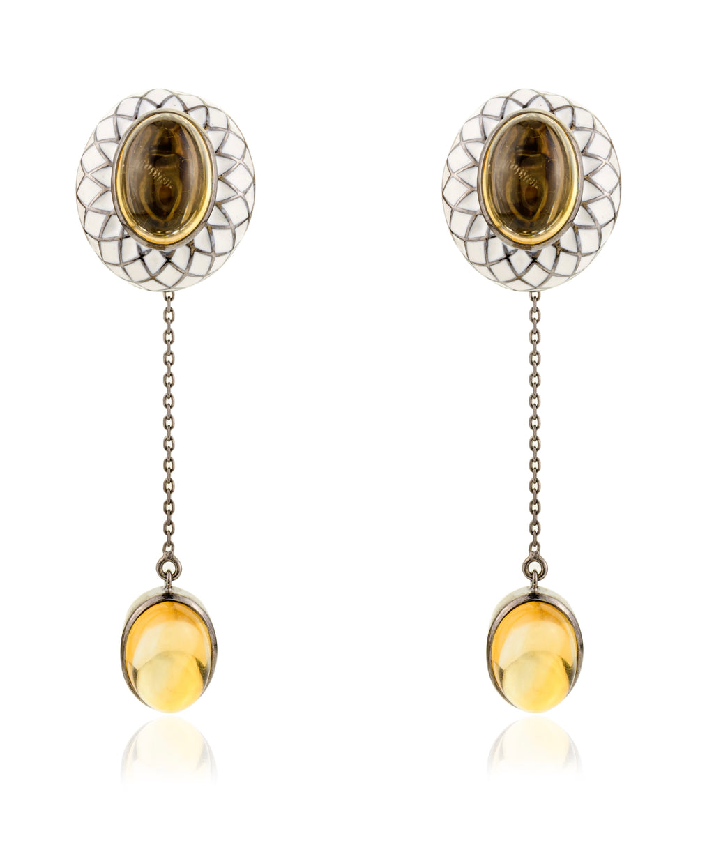 French Enamel Citrine Earrings